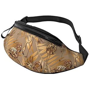 Wandeltas Exotic Gold Flamingo Unisex Fietsen Heuptas Lichtgewicht, Elegante Sport Taille Pouch voor Buitenshuis Sport Fit 14X35Cm, Heuptas 1158, 14x35cm