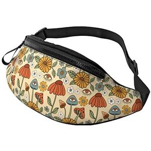 Taille Pouch Bag 70S Retro Paddestoel Bloem Unisex Borsttas Opvouwbaar, met Hoofdtelefoon Gat Heuptas voor Sport Fitness Klimmen 14X35Cm, Heuptas 1204, 14x35cm