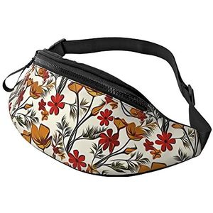 Taille Fanny Pack Retro Bloem Planten Unisex Heuptas Mode, Opvouwbare Fanny Pack voor Tieners Dames Buiten 14X35Cm, Heuptas 1336, 14x35cm