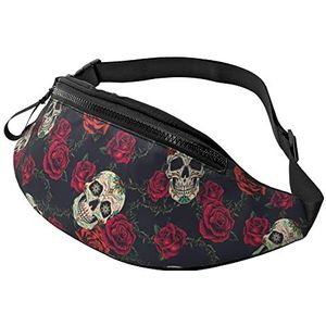 Taillezakken Vintage Bloeiende Bloem Schedel Unisex Taille Fanny Pack Verstelbaar, met Hoofdtelefoon Gat Fannypack voor Hond Wandelen Fit Sport 14X35Cm, Heuptas 1597, 14x35cm