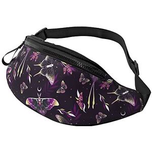Taille Pouch Bag Noble Purple Butterfly Unisex Taille Fanny Pack Opvouwbaar, met Hoofdtelefoon Gat Fietsen Heuptas voor Klimmen Woon-werkverkeer Fit 14X35Cm, Heuptas 1749, 14x35cm