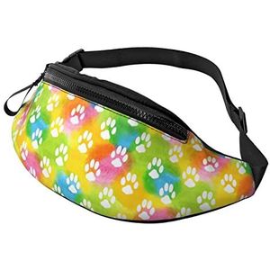 Taille Fanny Pack Regenboog Kleur Dier Hond Poot Unisex Fietsen Heuptas Lichtgewicht, met Hoofdtelefoon Gat Taillepacks voor Vakantie Fit Outdoor 14X35Cm, Heuptas 2124, 14x35cm