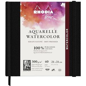 RHODIA TOUCH 116161C Aquarelnotitieboek, 100% katoen, satijnkorrel, 300 g/m², 21 x 21 cm, 40 pagina's niet microgeperforeerd, hardboekje Watercolor Book