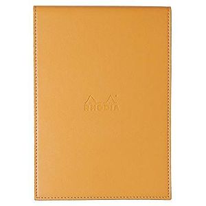 RHODIA 118168C – beschermhoes voor briefhouder + notitieblok nr. 16 oranje – A5 – kleine ruiten – 80 vellen afneembaar – helder fonteinpapier wit 80 g/m? – pennenhouder – kunstleer