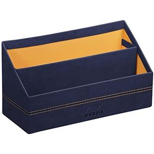 RHODIA 194612C - Porte-Courrier Bleu Nuit - 25x10x31 cm - Piqûres Sellier Orange - Extérieur Simili Cuir-Collection Home Office Rhodiarama - Organisation de Bureau & Rangement Design