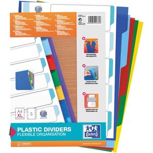 Oxford gekleurde plastic tabbladen A4 XL met 5 tabs (11-gaats)