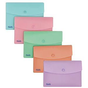 Favorit Enveloppen met knoop, A6, polypropyleen, mat, 5 stuks, verschillende kleuren