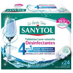 Sanytol -Vaatwastabletten 4-in-1 ontsmettingsmiddelen - 24 tabletten - wassen, desinfecteren, spoelen, luchtverfrisser - bactericide, virucide, gistacide