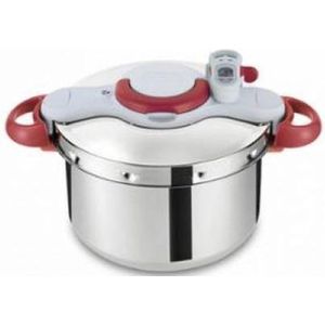 Tefal Clipso Minut' Perfect P46207 P46207 Snelkookpan, 6 liter, met kookmand en timer, 37,4 x 28,5 x 24,6 cm, roestvrij staal/wit/rood