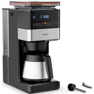 Krups Grind Aroma XL KT842810 Filterkoffiezetapparaat, afneembare conische molen, digitaal bedieningspaneel, XL capaciteit (1,25 l), thermoskan van roestvrij staal, zwart/roestvrij staal