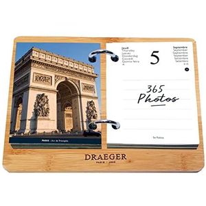 DRAEGER PARIS Yvon France ephemeris agenda set januari-dec 2024, bamboe sokkel, 365 dagen, 365 vellen, bureaukalender, 7 talen, FSC®-gecertificeerd papier, bedrukt met plantaardige inkt