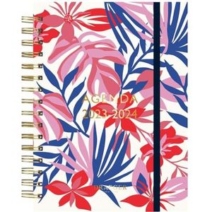 Draeger Paris Weekplanner 2023-2024, 13 x 18 cm, september 2023 tot augustus 2024, roze en rode bladeren, wekelijkse hardcover, FSC®-gecertificeerd papier