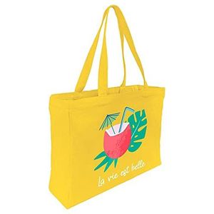 Draeger Paris Tote Bag kokosnoot ""La vie est belle"" (in het Frans) – licht, robuust en ultrazacht – ruime binnenkant – tote bag van 100% katoen – boodschappentas herbruikbaar