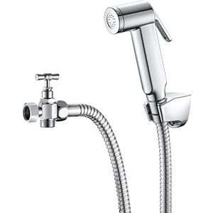Rousseau Toilethanddouche, complete hygiëneset voor toilet van ABS met handdouche, metalen slang 150 cm, houder en kraan, verchroomd