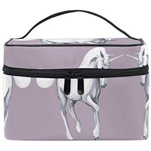 Witte paard eenhoorn paarse cosmetische tas organizer rits make-up tassen zakje toilethoes voor meisjes vrouwen