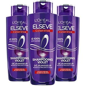 L'Oréal Paris Elseve Color-Vive Shampoo, violet, met paarse pigmenten voor beschadigd haar, blond, verkleurd of wit, 3 x 200 ml