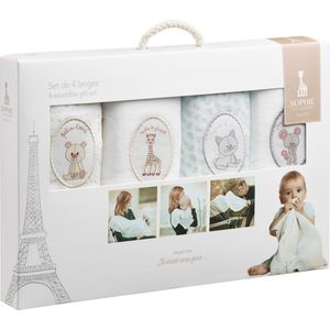 Sophie la Girafe – Set van 4 luiers Sophie la girafe – wasbare luiers van 100% katoen voor baby's – veelzijdig inzetbaar – 70 x 70 cm – vanaf de geboorte