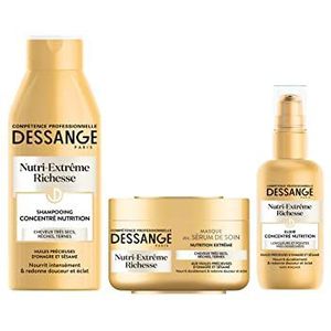 Dessange Haarverzorgingsset – anti-uitdroging routine voor zeer droog, ruw en dof haar – shampoo, masker & Elixir – Nutri-Extrème rijkdom