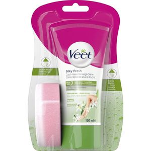 Veet Pure Crème dépilatoire de douche pour le corps, les bras et les jambes – Crème dépilatoire pour la douche, pour peaux sèches – 150 ml avec éponge