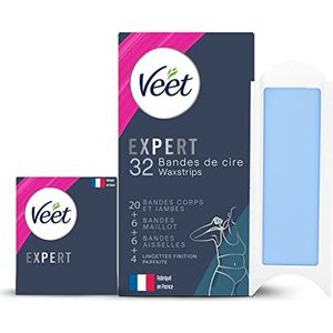 Veet Expert Set van 32 koude wasstrips voor benen, tricot en oksels, gevoelige huid, perfecte afwerking, langdurige ontharing