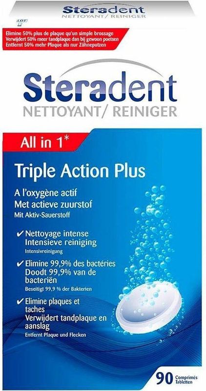 Steradent Kunstgebit Reiniger - Triple Action Plus - 90 stuks