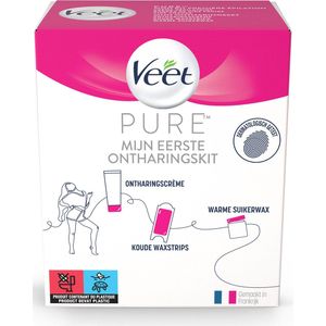Veet Pure Mijn Eerstre Wax Kit - Ontharingscreme 100ml - Ontharingsstrips x40 - Suikerwax 250ml