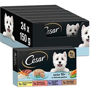 César Multipack natvoer tarieven voor senioren, selectie van gemengd vlees (6 x 4 Tarrin x 150 g Pack)