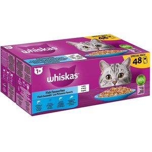 23% korting! Whiskas in gelei mixpakket 48 x 85 g katten natvoer - Visselectie in gelei: Zalm, Tonijn, Kabeljauw, Witvis