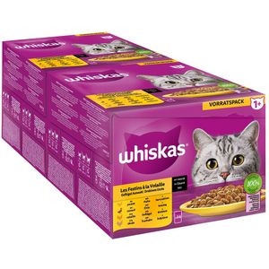 Jumbopack Whiskas 1+ Adult Frischebeutel 96 x 85 g - Geflügel Auswahl in Sauce