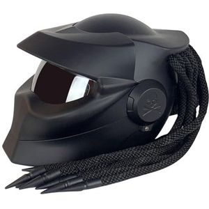 Motorfiets Integraalhelm Opklapbaar Vizier Aan De Voorkant Vlechten En Waarschuwingslichten ECE Goedgekeurd Personaliseer Geïntegreerde Motorhelm Off-Road Matt black,XL