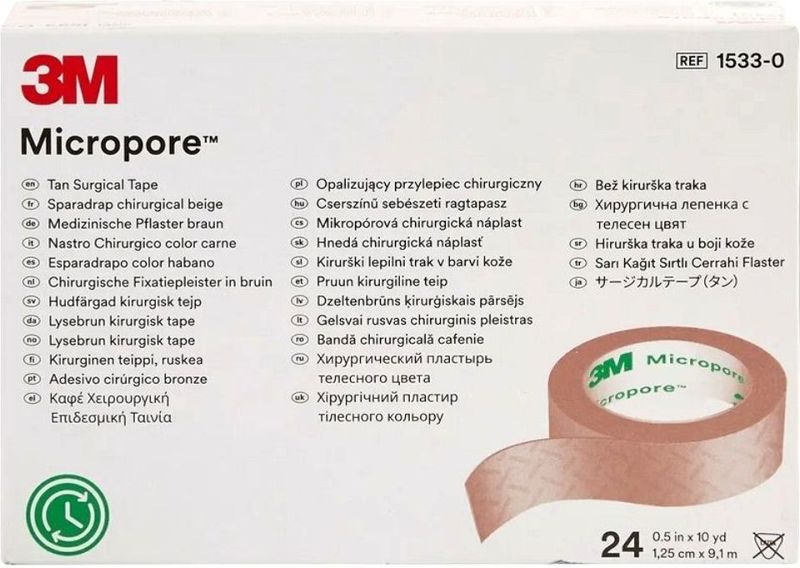 Micropore hechtpleister beige 1,25cm x 9,1m, 24 rol