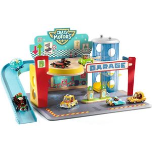 DJeco - Crazy Motors Garage - Houten Garage - Meerkleurig - Met Lift en Oprit