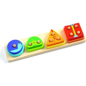Djeco - Houten Insteekpuzzel - Vormen en Kleuren - 4 Dieren
