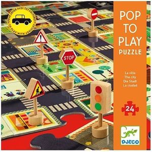 Djeco - Pop to Play Puzzel - De Stad - 24 Stuk - Hout