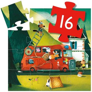Puzzel De brandweerwagen 16 items DJECO multi-gekleurd