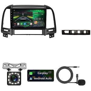Android Autoradio GPS Navigatie HD Display Touch Screen Bluetooth Stereo Stuurwielbediening Spiegel Mode Externe MIC met Achteruitrijcamera Front voor Hyundai Santa Fe 2 2006-2012 (Color : G6 4G+WI
