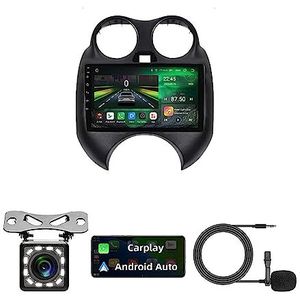 Dubbele Din autoradio compatibel met Carplay Android Auto Plug and play AM/FM autoradio back-up camera, stuurwielbediening, spiegel link Voor Nissan March MICRA 2010-2015 (Color : G6 4G+WIFI 6G+128