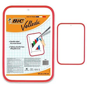 BIC Velleda dubbelzijdig bord, droog afwasbaar (30 x 44 cm), perfect voor school, rode rand, 1 stuk