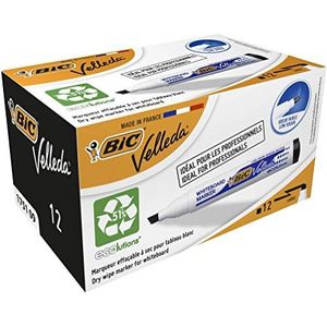 BIC Velleda 1751 ECOlutions Whiteboard Stiften Medium Schuine Punt - Zwart, Doos van 12 Stuks