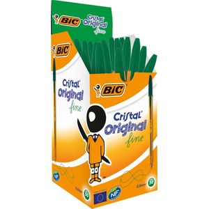 BIC Cristal Original Dunne Balpennen - Groen - Doos van 50 Stuks - Dunne Punt 0.8 Mm