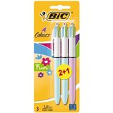 Bic 4 Colours Fun, balpen, 0,32 mm, 4 pastel inktkleuren, blister van 2+1 gratis