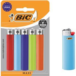 BIC J26 Maxi vuursteen flint aanstekers - diverse kleuren - Pak van 5 gasaanstekers - kindveilig