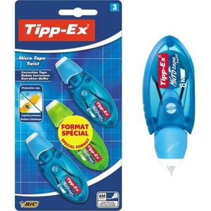Tipp-Ex Micro Tape Twist Correctieroller - Sneldrogend- Klein formaat - 5 mm x 8 m- - Kleur willekeurig- 3 stuks