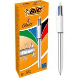 BIC 4 Colors Shine intrekbare balpennen medium punt (1,0 mm) - metallic zilveren behuizing, doos van 12