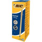 BIC Cristal Original Shine Gold - Balpennen met medium punt (1,0 mm) gouden lichaam - blauwe inkt, 20 stuks