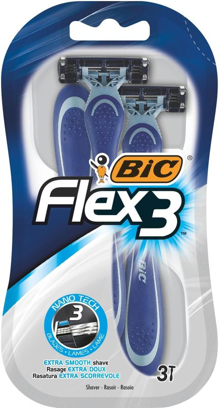 BIC Flex 3 Wegwerpscheermesjes Voor Heren Met Drie Beweegbare Mesjes En Kantelende Kop - Pak van 3 Stuks