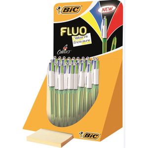 Balpen bic 4kleuren m fluor geel