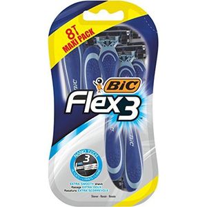 BIC Flex3 Wegwerpscheermesjes  voor Mannen - 3 mesjes - Pak van 1 houder en 8 navulmesjes