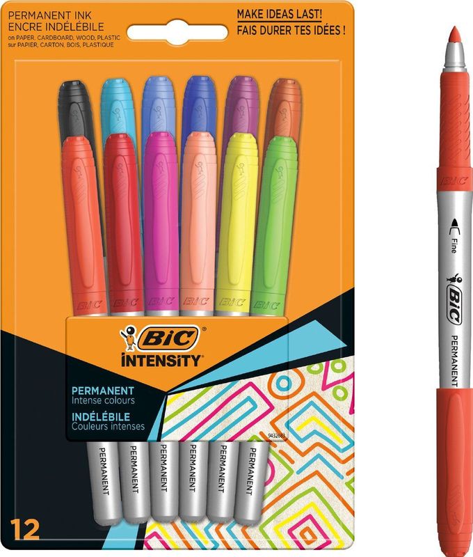 BIC Intensity Permanent Markers - Dunne Punt - Diverse Kleuren - 12 Stuks - Intense Kleurset voor Foto’s, Plastic, Watervast en Nog Veel Meer