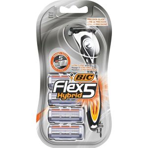 BIC Flex 5 Hybrid scheerapparaat voor heren, nat scheerapparaat met 4 verwisselbare messen met elk 5 messen, met aloë vera en vitamine E voor een zachte scheerbeurt